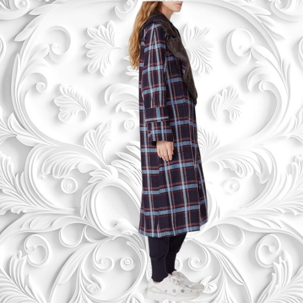 Victor Alfaro Collective Oversized Tweed Faux Fur Collar Coat XXL - Picture 2 of 7